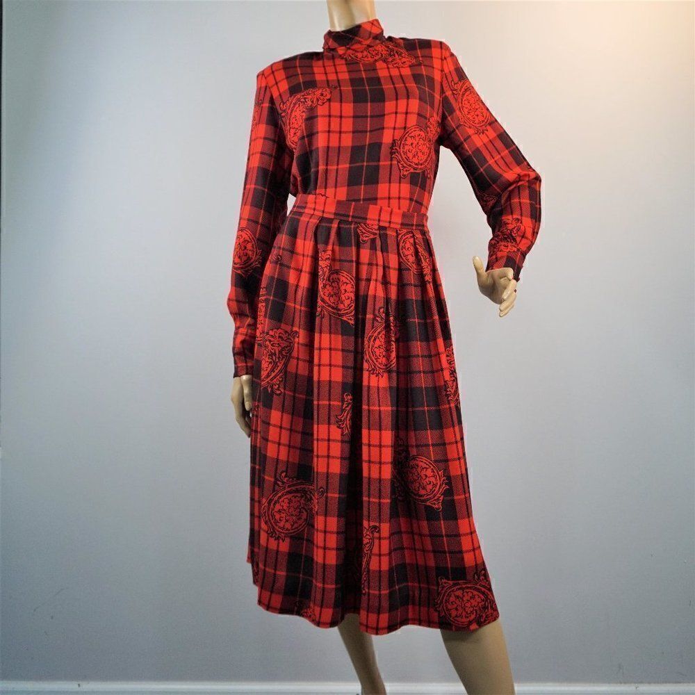 Vintage JH Collectibles Red Plaid Skirt Suit 2 Piece Outfit Skirt Sz 8 Top Sz 10